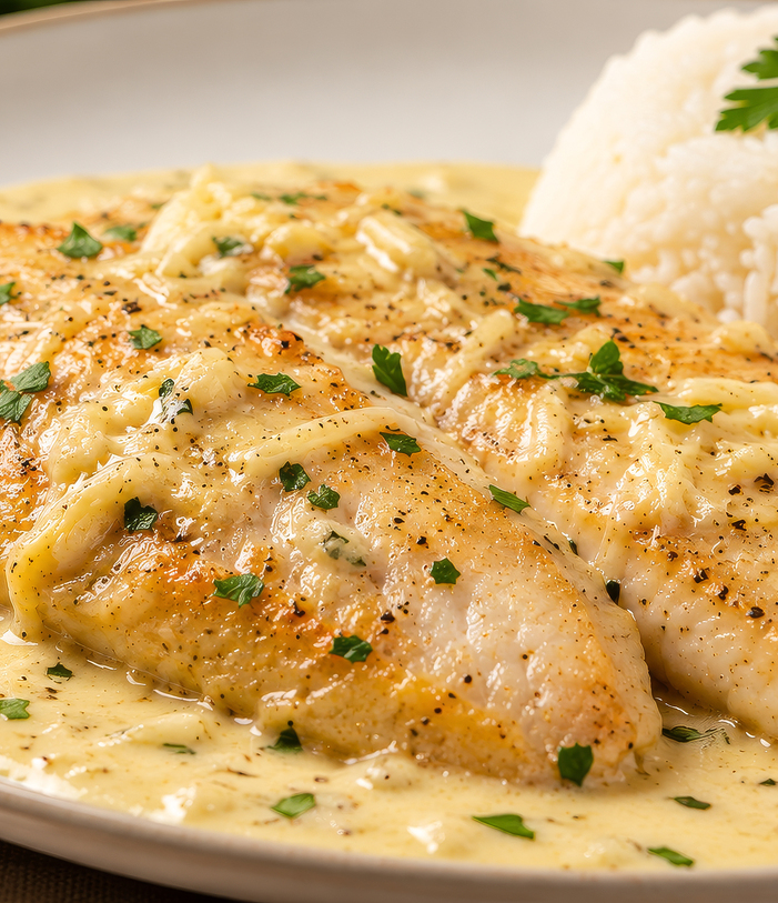 Tilápia Bello ao Molho Cremoso de Alho e Parmesão